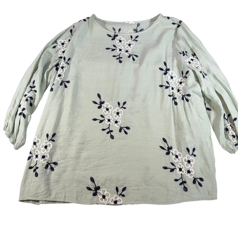 Kindred Anthropologie womens green tunic length floral top . Sz 2X. boho peasant